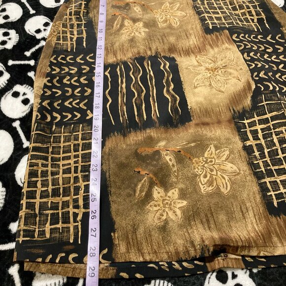 TRADITION Brown black lines and floral print a-line skirt ~ Vintage XS small - Picture 6 of 12